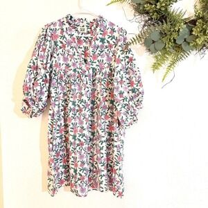 Sur La Vague Women's Mini Dress Floral Boho Puff Sleeve Bohemian Size 14